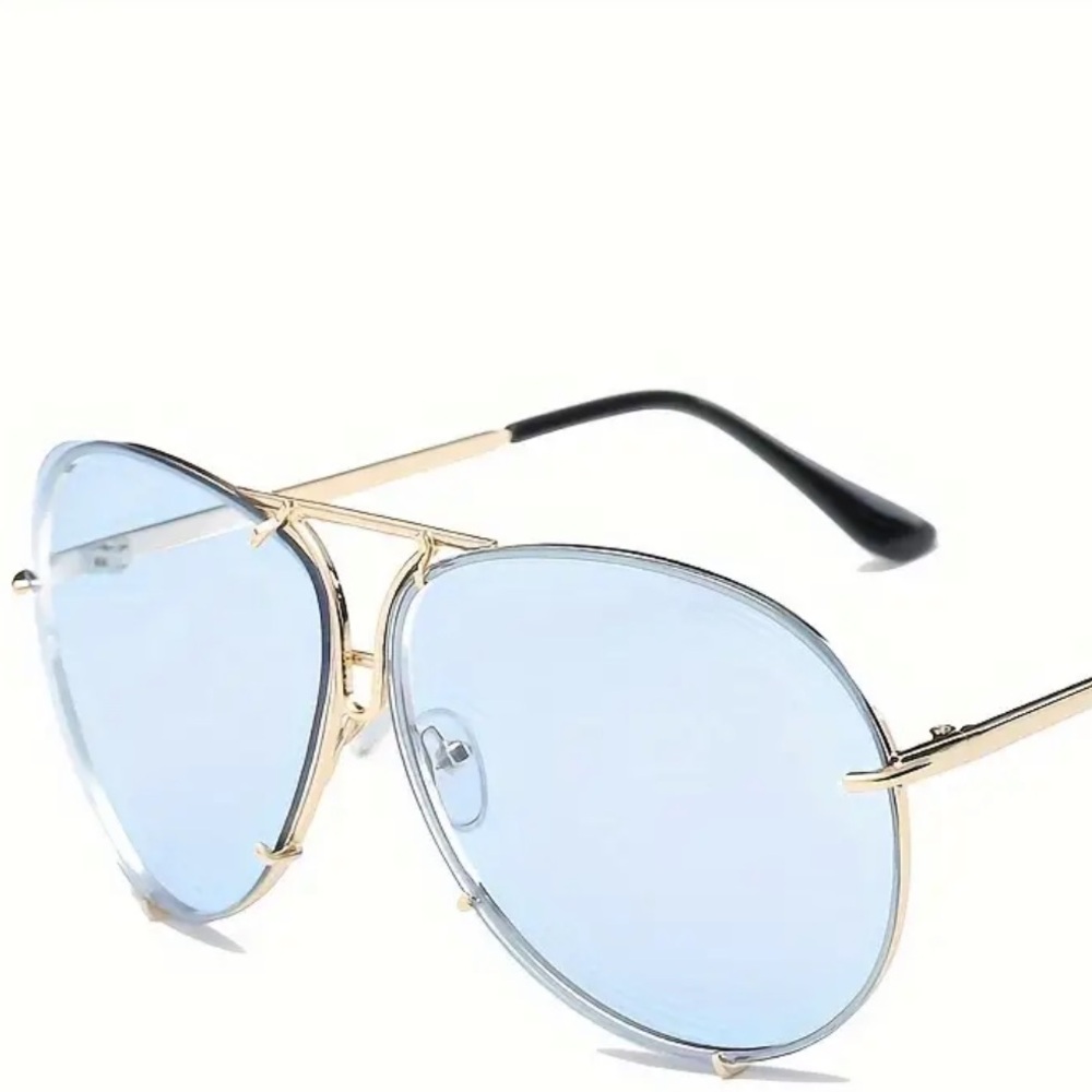 Miz Le Porsche Oversized Aviator Sunnies Blue Tinted GOLD FRAME Sunglasses